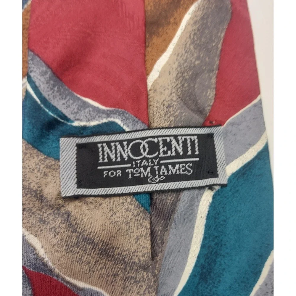 Innocenti Italy for Tom James Silk Necktie‎ Abstract Burgundy Blue Brown
